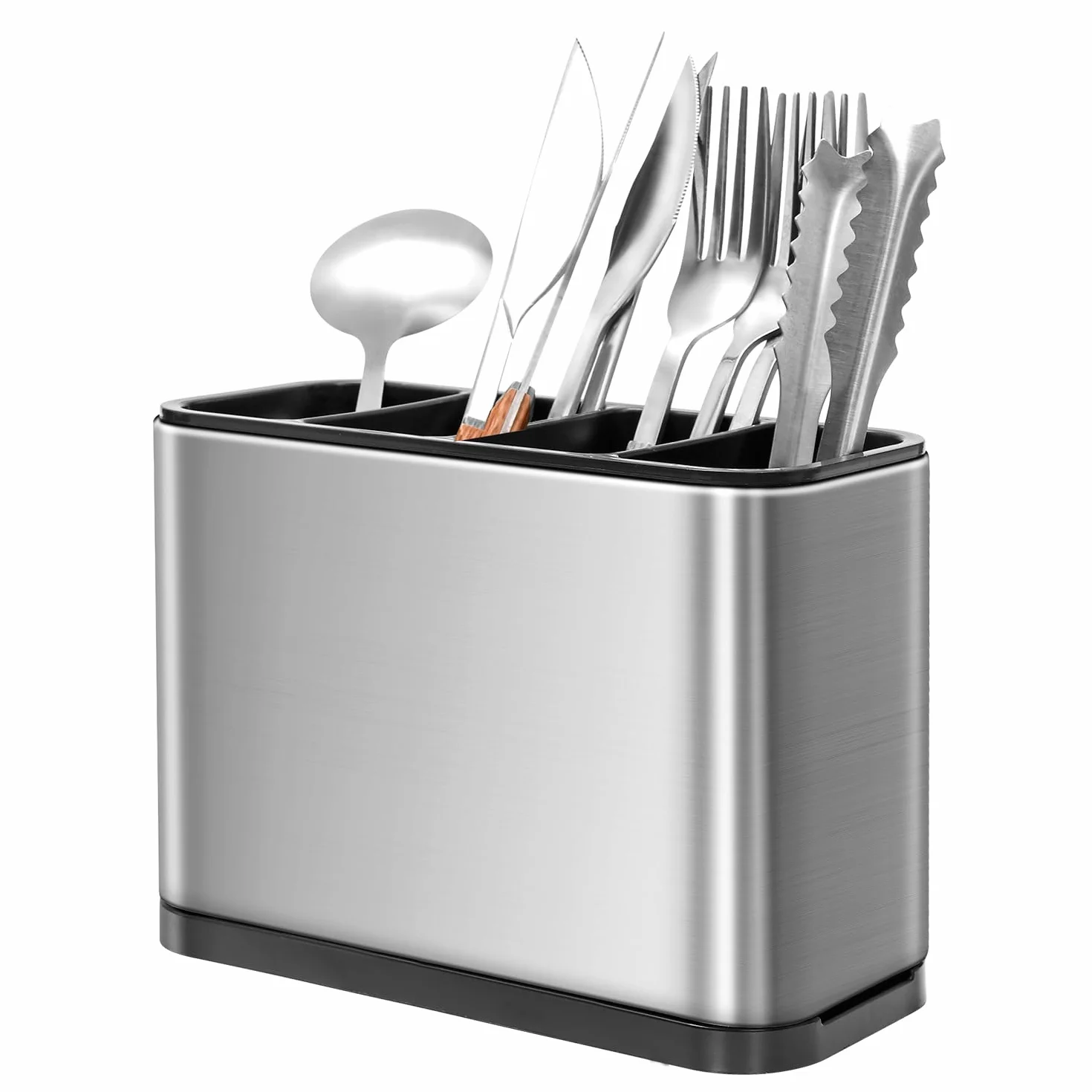 Portaposate Scolaposate, Porta Utensili Multifunzionale da Cucina, Organizzatore di posate in acciaio inox con 4 Scomparti e Scarichi per Riporre Bacchette, Forchette, Coltelli, Cucchiai, Ecc