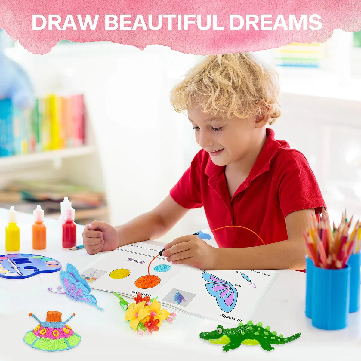 Dayker Libro di disegno con penna 3D, 40 modelli riutilizzabili per dipingere graffiti con tavola trasparente in PVC, stencil in carta spessa per arte 3D per principianti e artisti, regali fai da te
