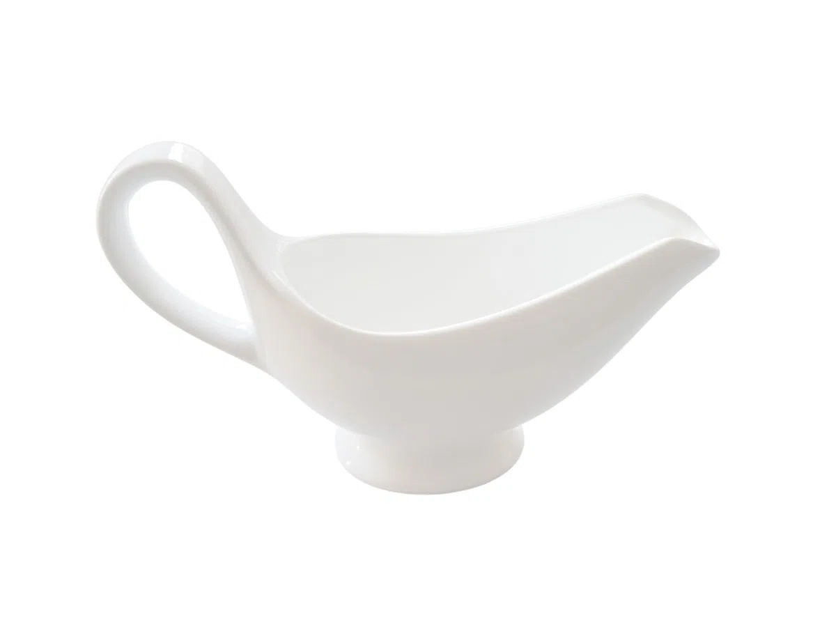 Salsiera in porcellana per salse, salse e condimenti, volume 250 ml, design elegante, manico grande, colore bianco, elegante caraffa per salsa di arrosto e salsa alla vaniglia, lavabile in