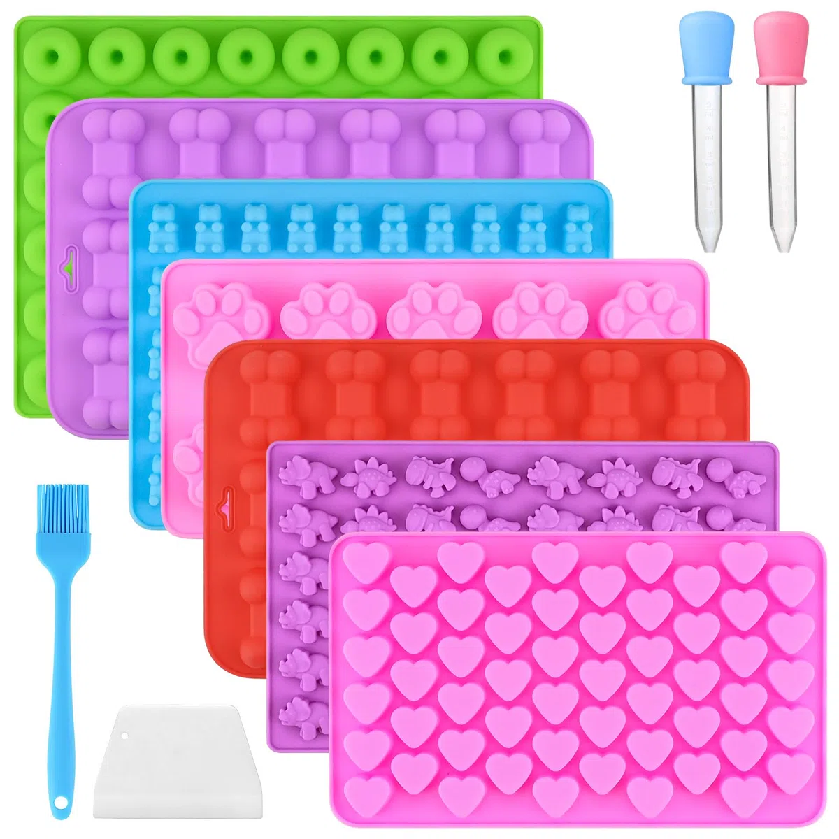 9 tappetini da forno per biscotti per cani, senza Bpa, in silicone, per muffin, cupcake, caramelle, riutilizzabili con spazzola, contagocce, resistente al calore e antiaderente