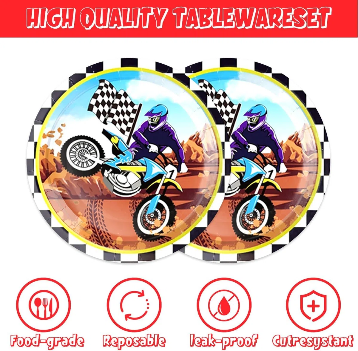 Set di stoviglie per moto, compleanno, per feste di compleanno, per bambini, per feste di compleanno per bambini, decorazione di compleanno, 10 ospiti (moto 3)