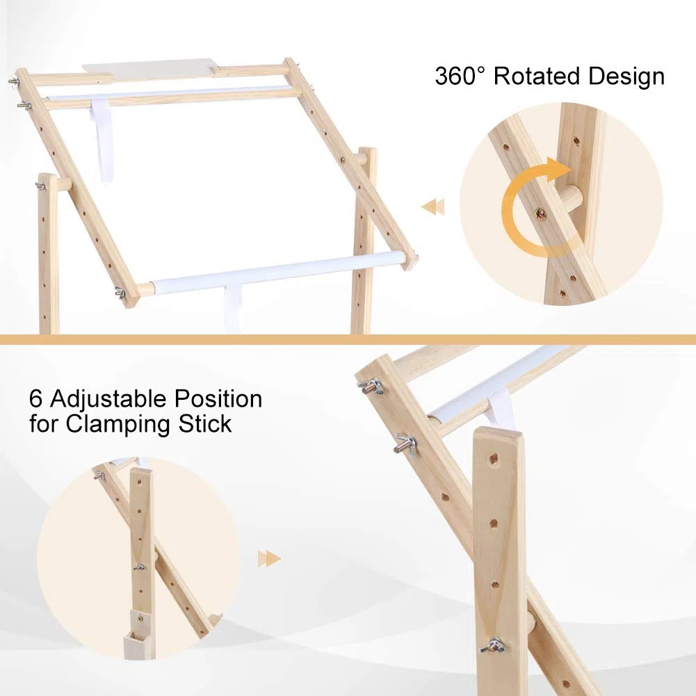 Greensen 9CT 50cm Cornici per Punto Croce Supporto da Pavimento Medio Rotazione di 360 Gradi Cavalletto Ricamato in Legno Stabile Tapestry Hoop Strumento Artigianale Fai da Te con Clip in PVC e Rullo