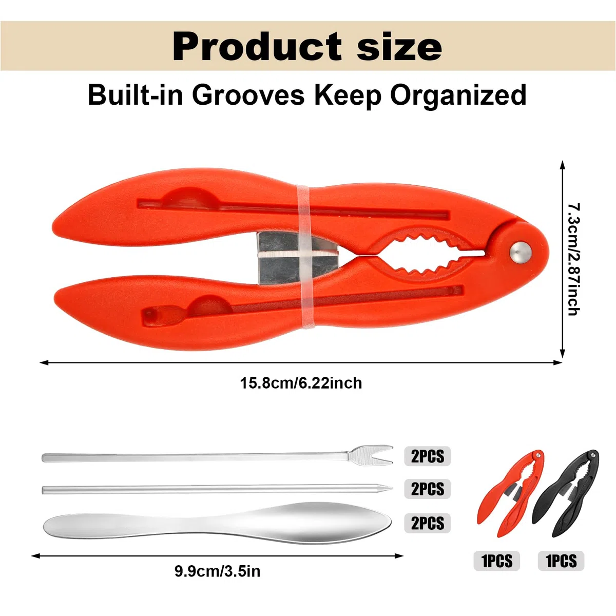 8pz Set di Strumenti per Frutti di Mare, Lobster Cracker Multifunzionali Utile 3 in 1 Cracker per Aragosta Forte Strumenti per Mangiare Granchio Cracker Chele di Granchio per Zampe di Granchio