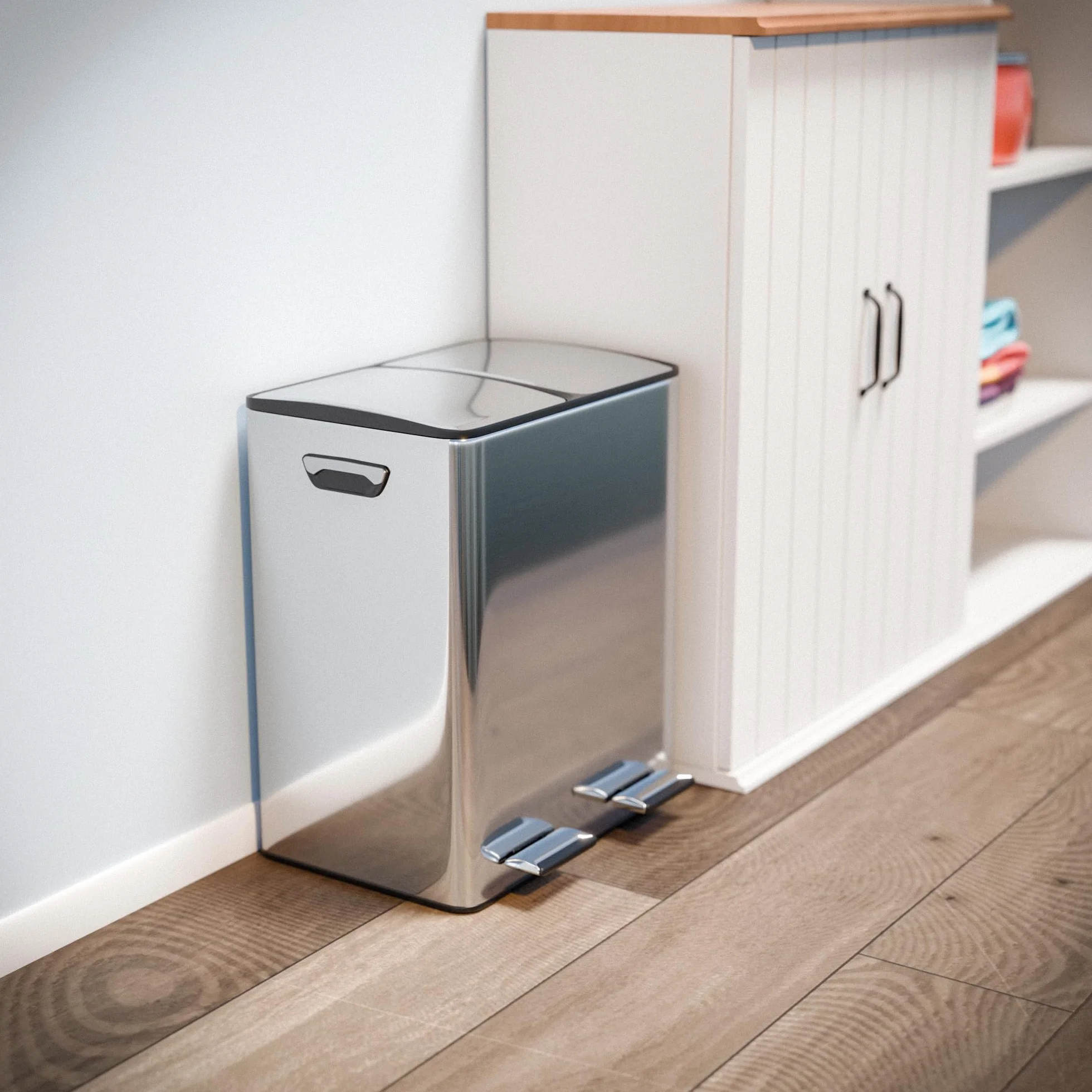 Amig - Pattumiera Doppia per Raccolta Differenziata con Pedali Mod. RECIK EVO 40 L - 2 Scomparti da 20 L ciascuno - Acciaio Inossidabile - 45 x 30 x 52 cm - Argento