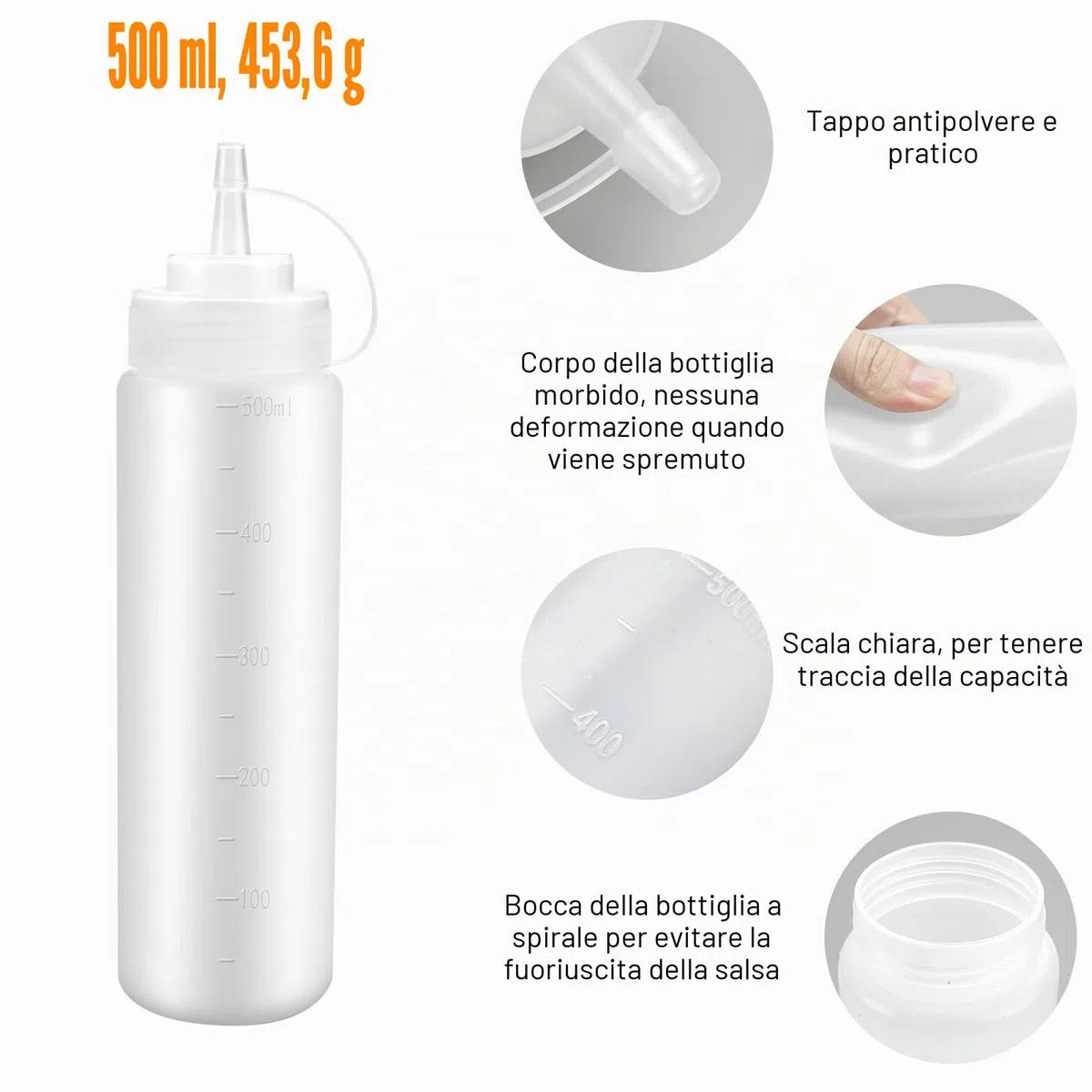 3 Pezzi Bottiglia Squeeze di Plastica,500ml Biberon Cucina,Trasparente Condimento Dispenser,a Prova di Perdite e Senza BPA,Contenitore Oliera Plastica,Bottiglia per Squeeze con Tappi per Ketchup,Salse