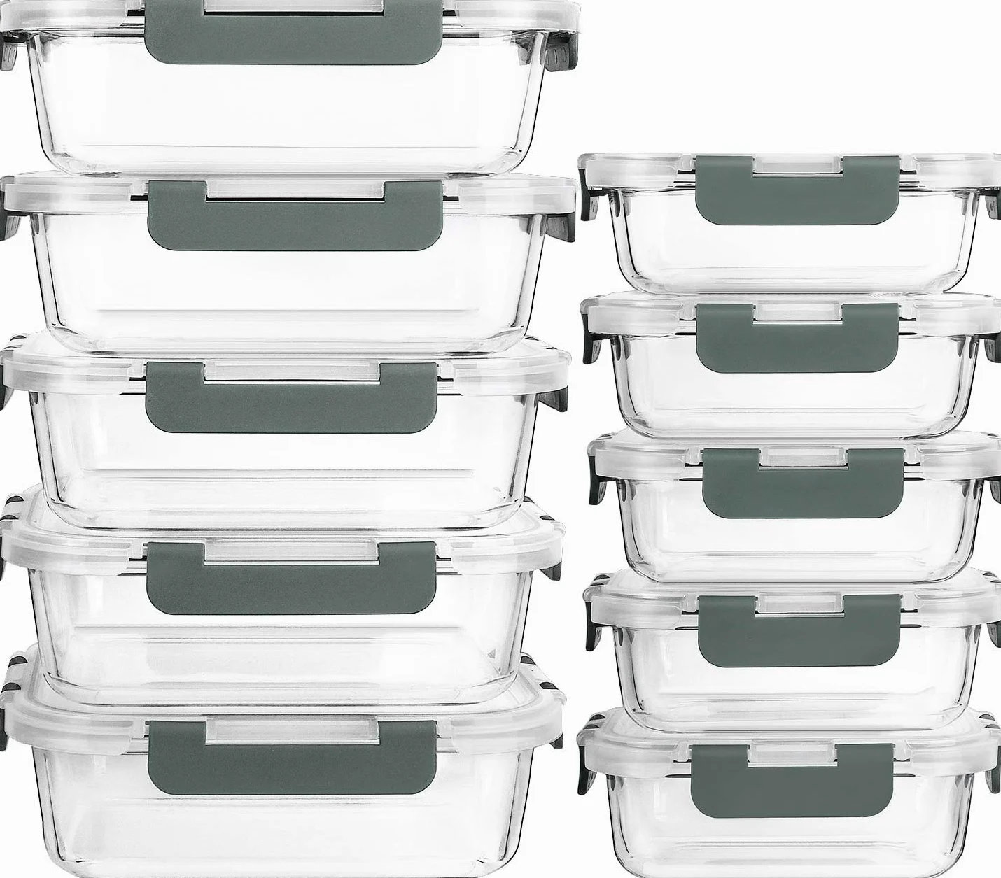 MCIRCO - Contenitori per alimenti in vetro con coperchio, con chiusura a scatto, contenitori ermetici per il pranzo, microonde, forno, congelatore e lavastoviglie, confezione da 10