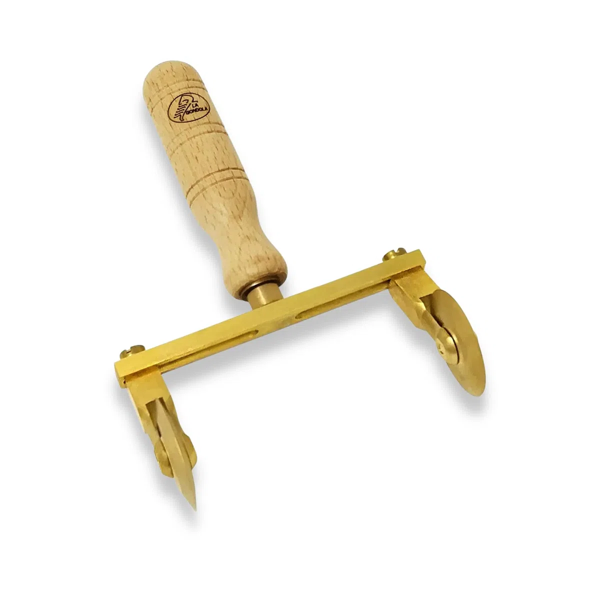 LA GONDOLA Rotella Tagliapasta Doppia Regolabile Liscia in Ottone ed Impugnatura Legno, Prodotto Artigianale Made in Italy