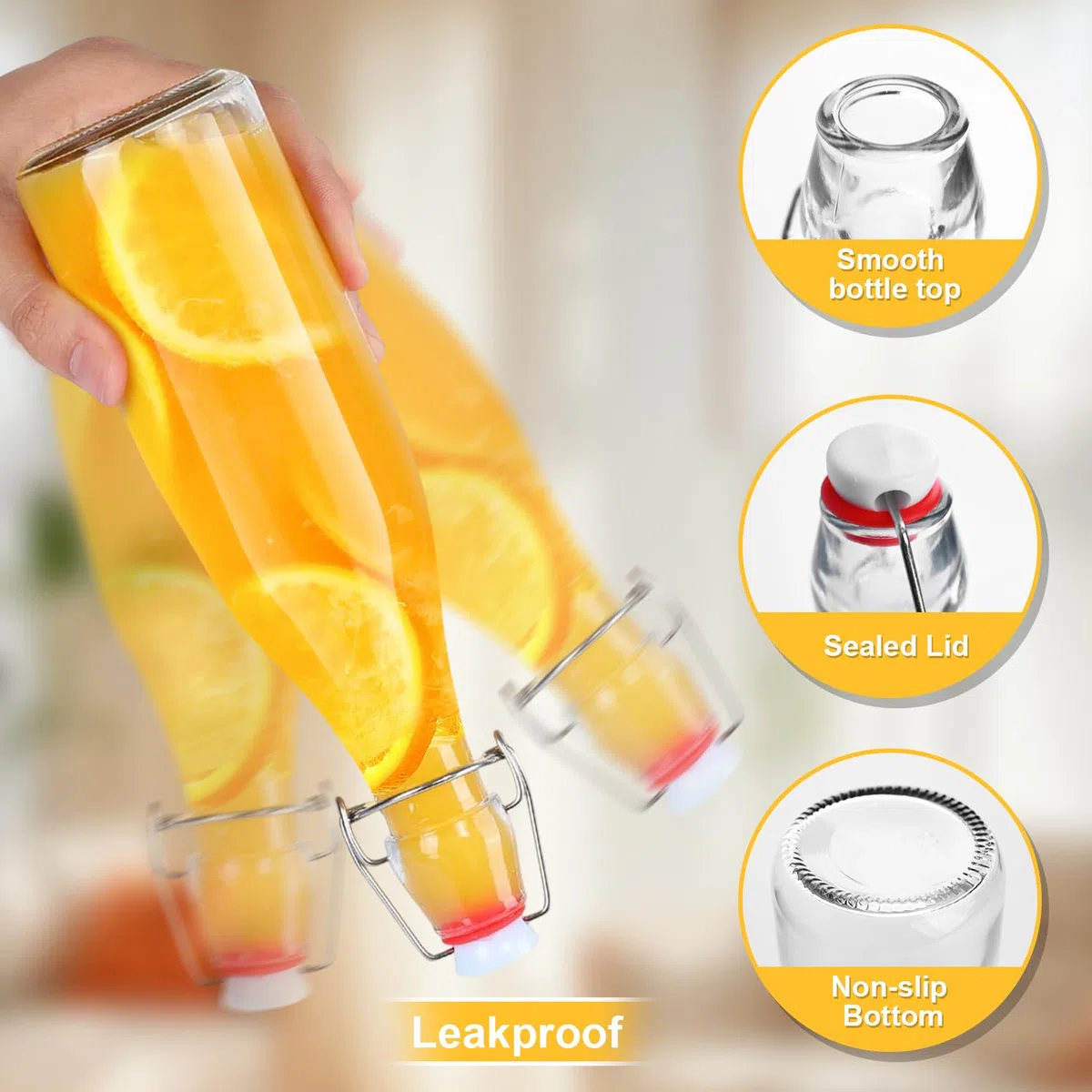 Bottiglie di Vetro con Chiusura a Leva da 500 ml, 6 Pezzi Bottiglie da Riempire, Bottiglie Vetro 0.5 Litro, Bottiglie Vuote Bottiglia di Succo per Aceto, Succo, Bevande Fatte in Casa, Birra e Limonata
