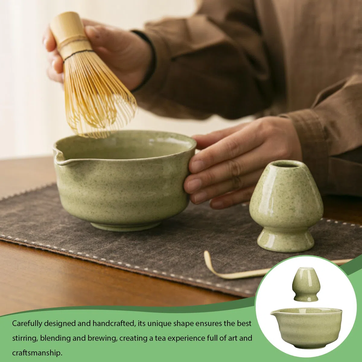 GOMETY Ciotola giapponese Matcha con beccuccio, Chawan Matcha, ciotola da tè con scomparto per la frusta, ciotola tradizionale in ceramica Matcha, ciotola per matcha, ciotola per tè Chawan, ciotola in