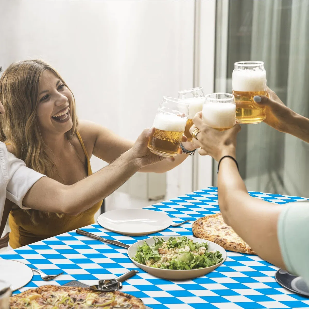 Confezione da 4 tovaglie Oktoberfest – blu e bianco a quadretti tovaglia da birra, tovaglia rettangolare Oktoberfest per decorazioni tedesche per Oktoberfest accessori, 220 x 137 cm