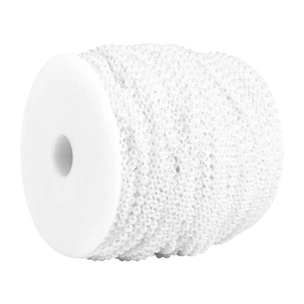 Perle Decorative Artificiali 3mm Bianco in Bulk con Filo da Pesca per Centrotavola Matrimonio Decorazioni Fai da Te Ghirlande Addobbi 50m Rotolo