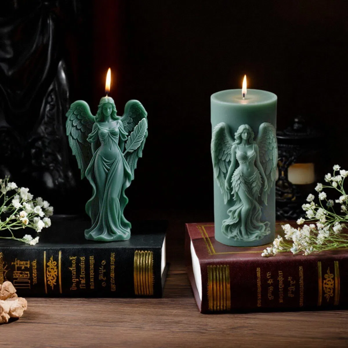 Stampi per candele, per versare, angeli con ali, stampi in silicone, stampi in silicone 3D fai da te (angelo cilindro)