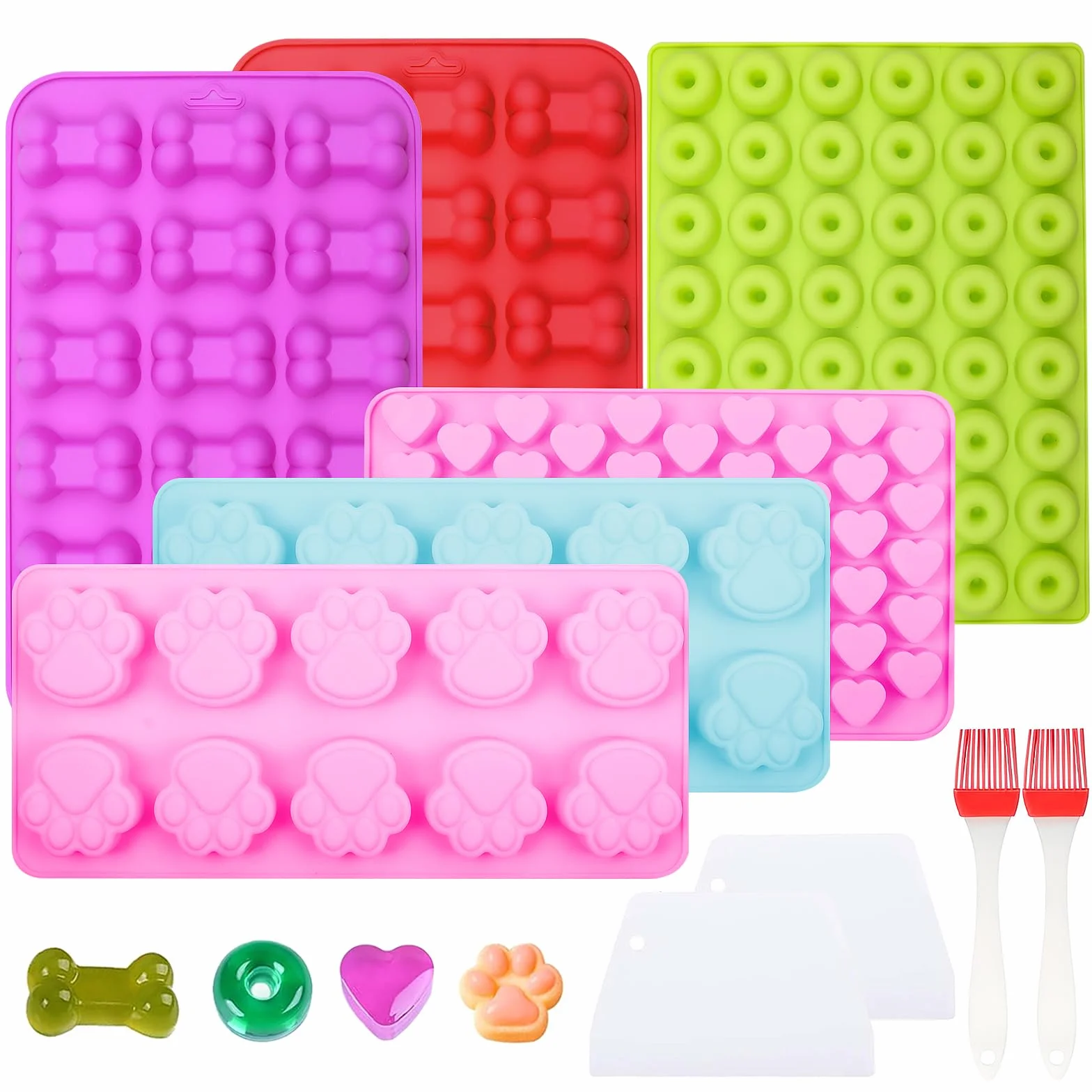 6 Tappetini da Forno in Silicone, Stampi da Forno per Biscotti per Cani, Riutilizzabili Stampi in Silicone con raschietto Pennello da Pasticceria, per Cioccolato Snack Fatti in Casa Biscotti Caramelle