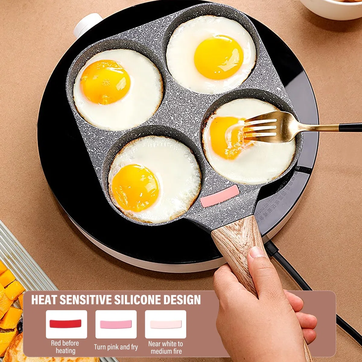 Padella Pancake Padella 4 Fori Padella per Frittata Pancake Piastra Multi Uova Padella Per Colazione Hamburger Uova Fritte per Induzione e Gas