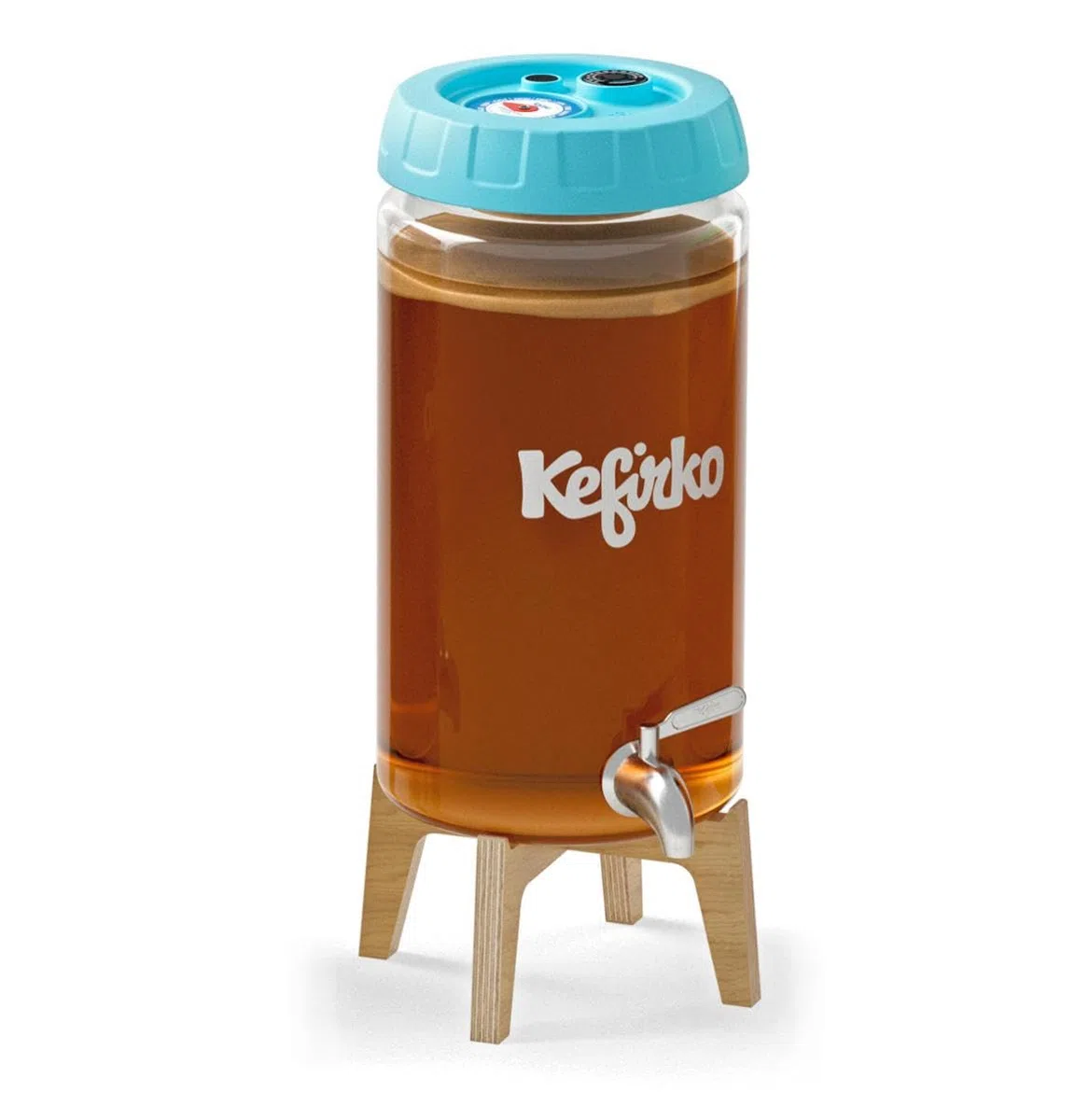 Kefirko Kombucha - Kit di Fermentazione | Barattolo di Vetro per Birra Casalinga, Coperchio, Filtri, Orologio per Fermentazione e Libro di Ricette, 4 Litri (Blu)