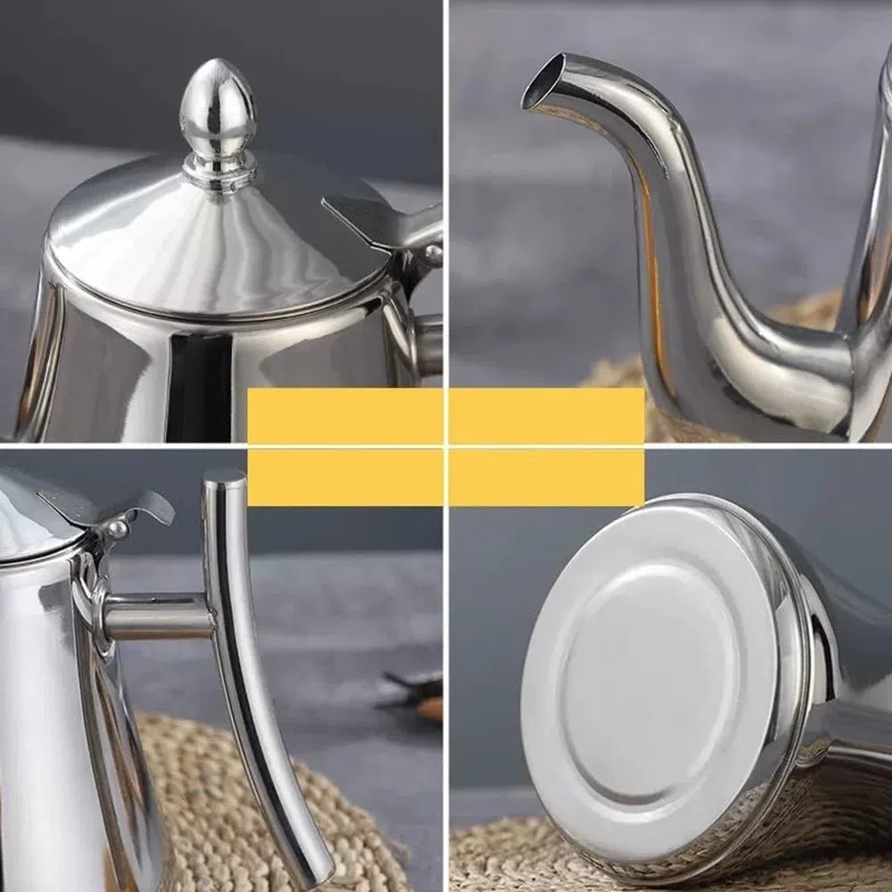 Teiera in acciaio inox con fondo spesso e filtro integrato, adatta per preparare tè e caffè su fornelli a induzione o a fiamma libera (1,5 l, argento)