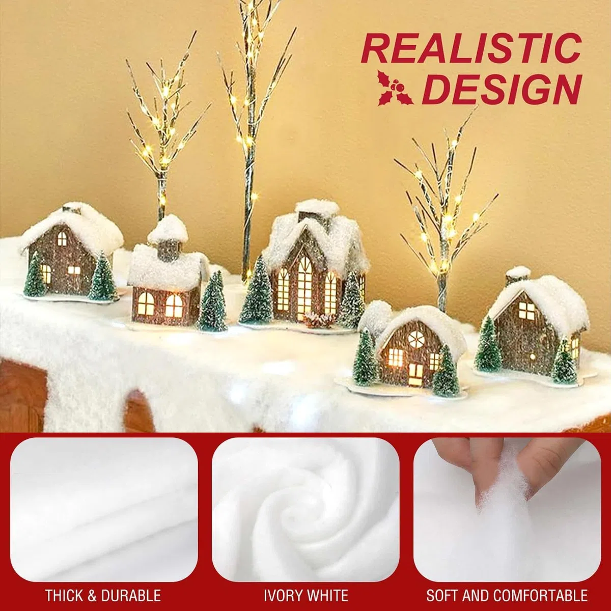 Coperta di Neve di Natale Coperta di Neve (80 x 240 cm) Tappeti Innevati Arrotolabili,Neve Finta di Natale Decor, Neve Artificiale per Display Natalizi,Tappeti di Neve