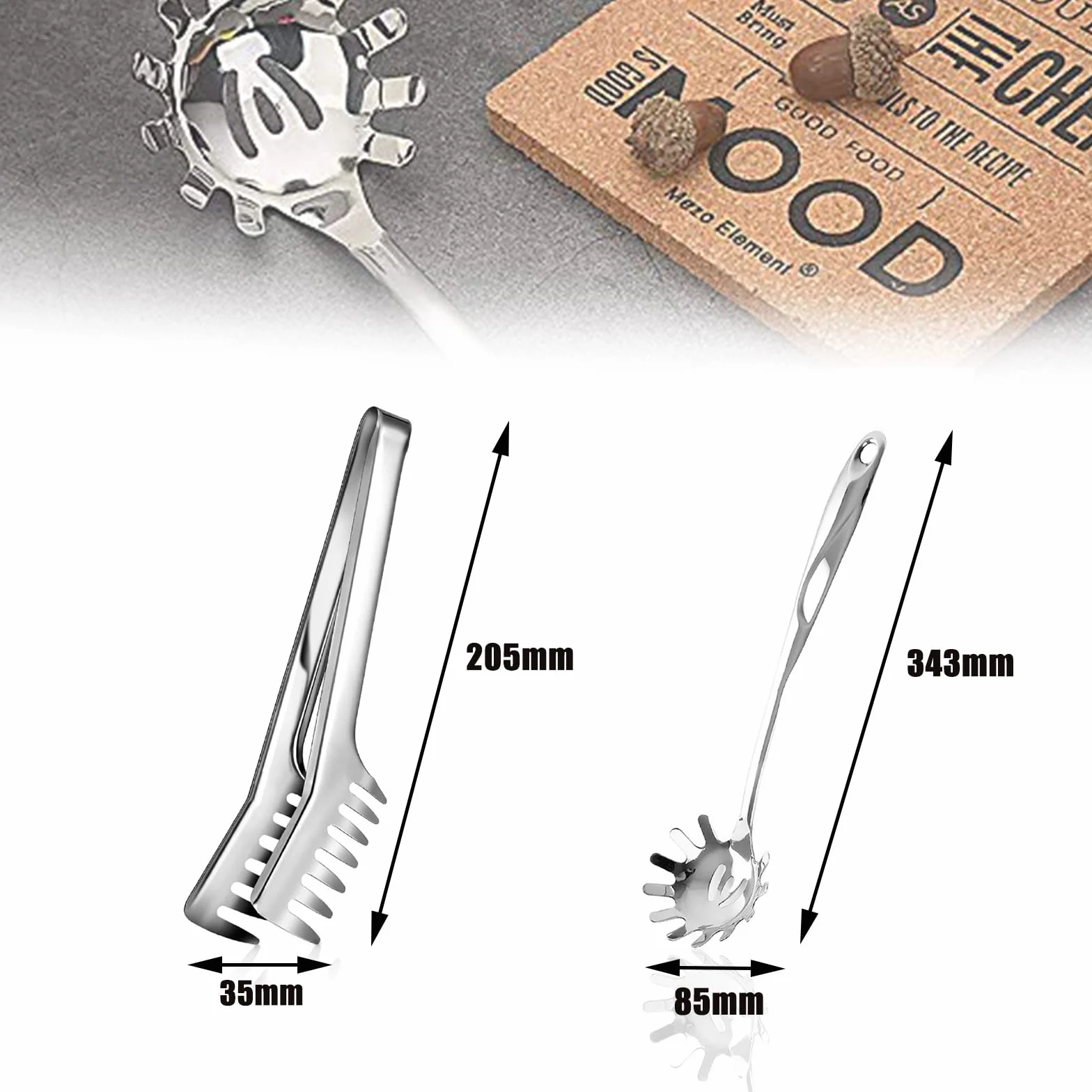 Acciaio Inossidabile Pinza per Pasta, Cucchiaio Servispaghetti, Cucchiaio di Pasta Server Forchetta, lavabile in lavastoviglie, Per Cuocere Pasta, Spaghetti, Insalate, Carni Alla Griglia (34.3cm)