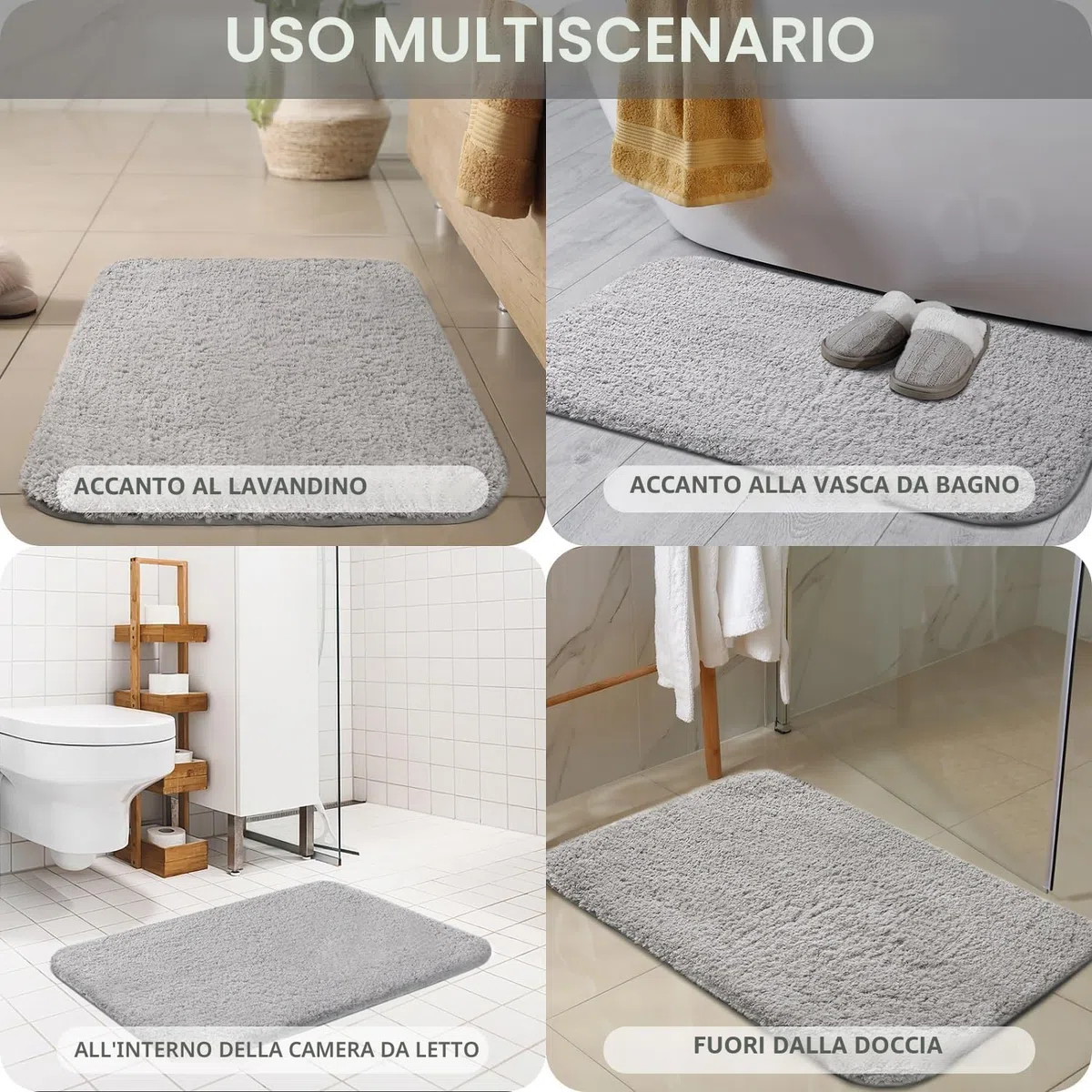 Good Nite 50 x 80 cm Tappeto da bagno in microfibra Lavabile in lavatrice Tappetino Doccia Assorbente Tappeto Doccia ad Asciugatura Rapida (Grigio)
