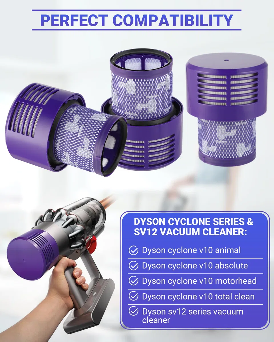 3 Pack Washable Replacement Filter Compatible with Dyson V10 SV12 Vacuum Cleaner, Includes Cleaning Brush, Fits Cyclone V10 Absolute Animal Motorhead Total Clean, Compare to DY-969082-01