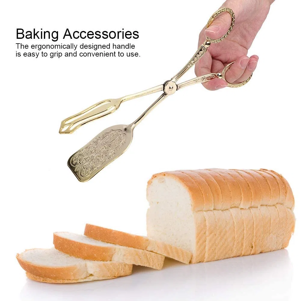 Pinze da portata, 2 pinze per pane, clip per buffet di cibo, posate per insalata, clip per bistecca vintage in lega di zinco per catering (Oro)