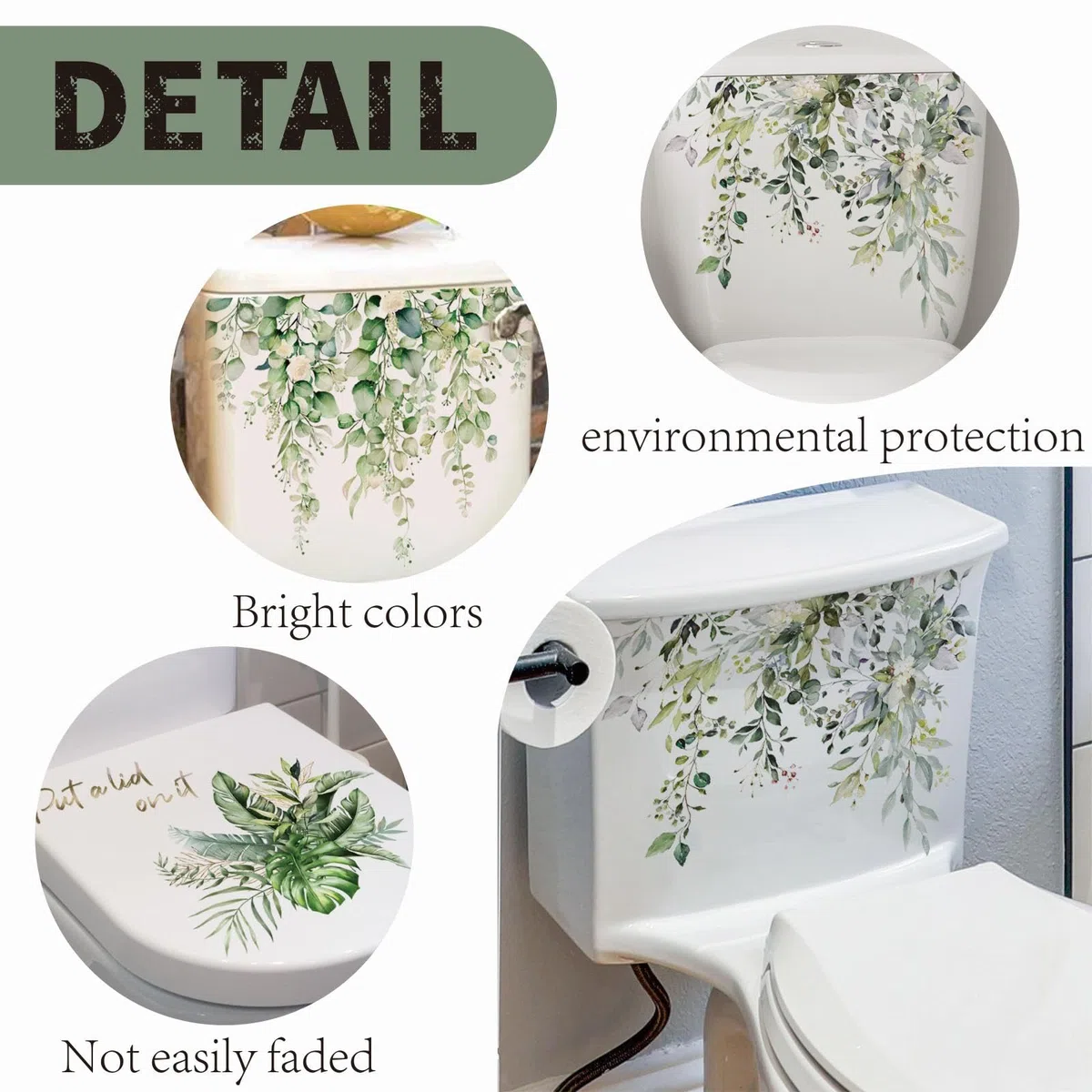 4 PCS Adesivo Decorativo per Porta e Bagno, Decalcomanie per Mobili, Adesivi Decorativi per Mobili, Decalcomanie da Parete autoadesive Floreali per bagni e Toilette per Camera da Letto, Adesivi per WC