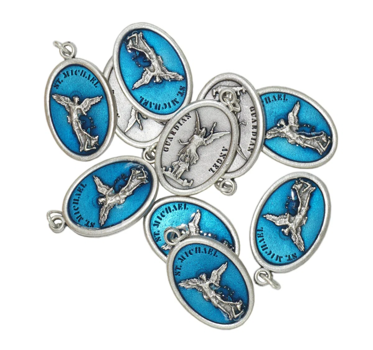lazzaro italy Medaglietta San Michele Arcangelo e Angelo custode placcata argento - 10 medaglie blu