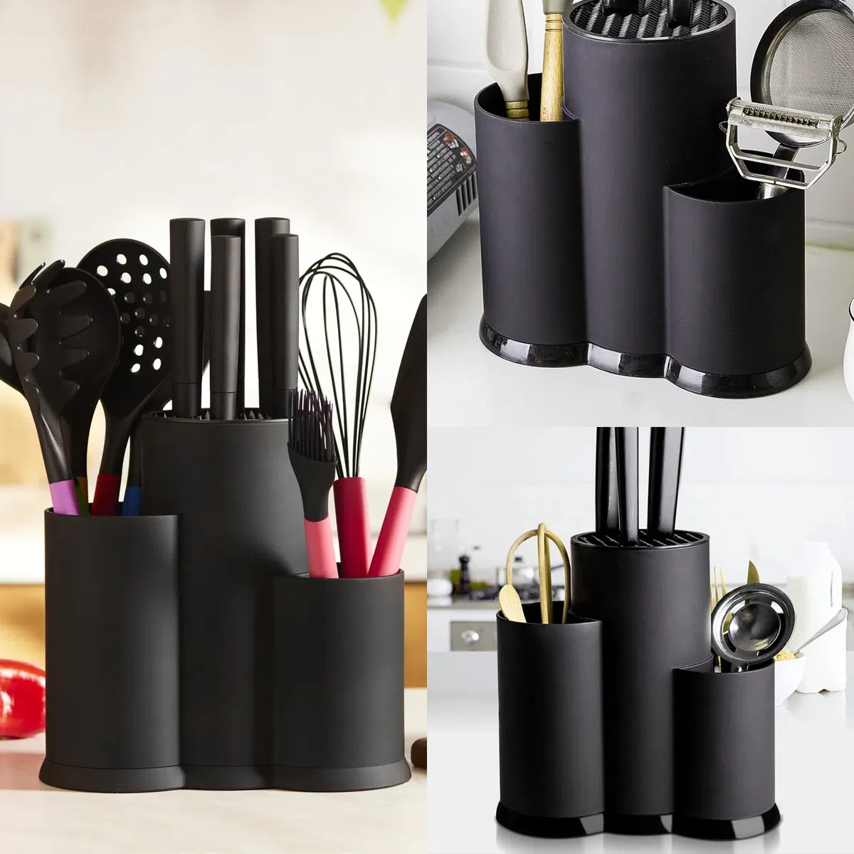 3 in 1 Ceppo Coltelli da Cucina, Universale Porta Coltelli Cucina, Ceppo Coltelli Vuoto, Porta Utensili da Cucina, Portacoltelli da Cucina con Foro Scarico e Slot Porta