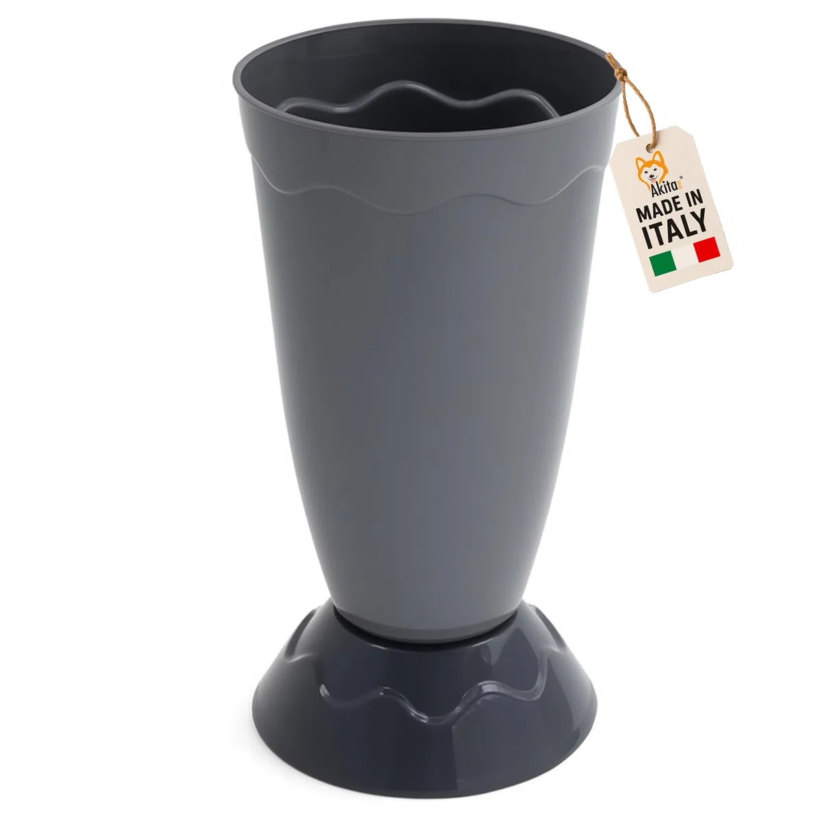 AKITAInk Portaombrelli Vulcano Moderno 27x27x50,5 cm | Porta Ombrelli in Plastica Resistente con Decoro a Onde | Design Elegante e Funzionale per Ingresso Casa o Ufficio (GRIGIO)