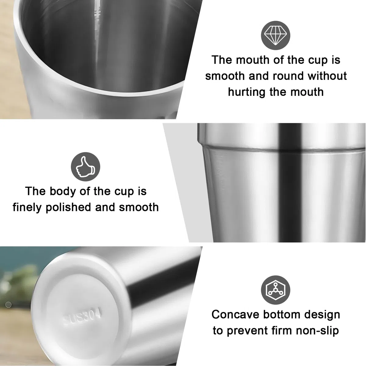 Set di 4 tazze in acciaio inox a doppia parete + silicone Coaster, impilabili, tazze da caffè/tè/bicchieri da birra, per casa, feste o campeggio, 6 once (175 ml)