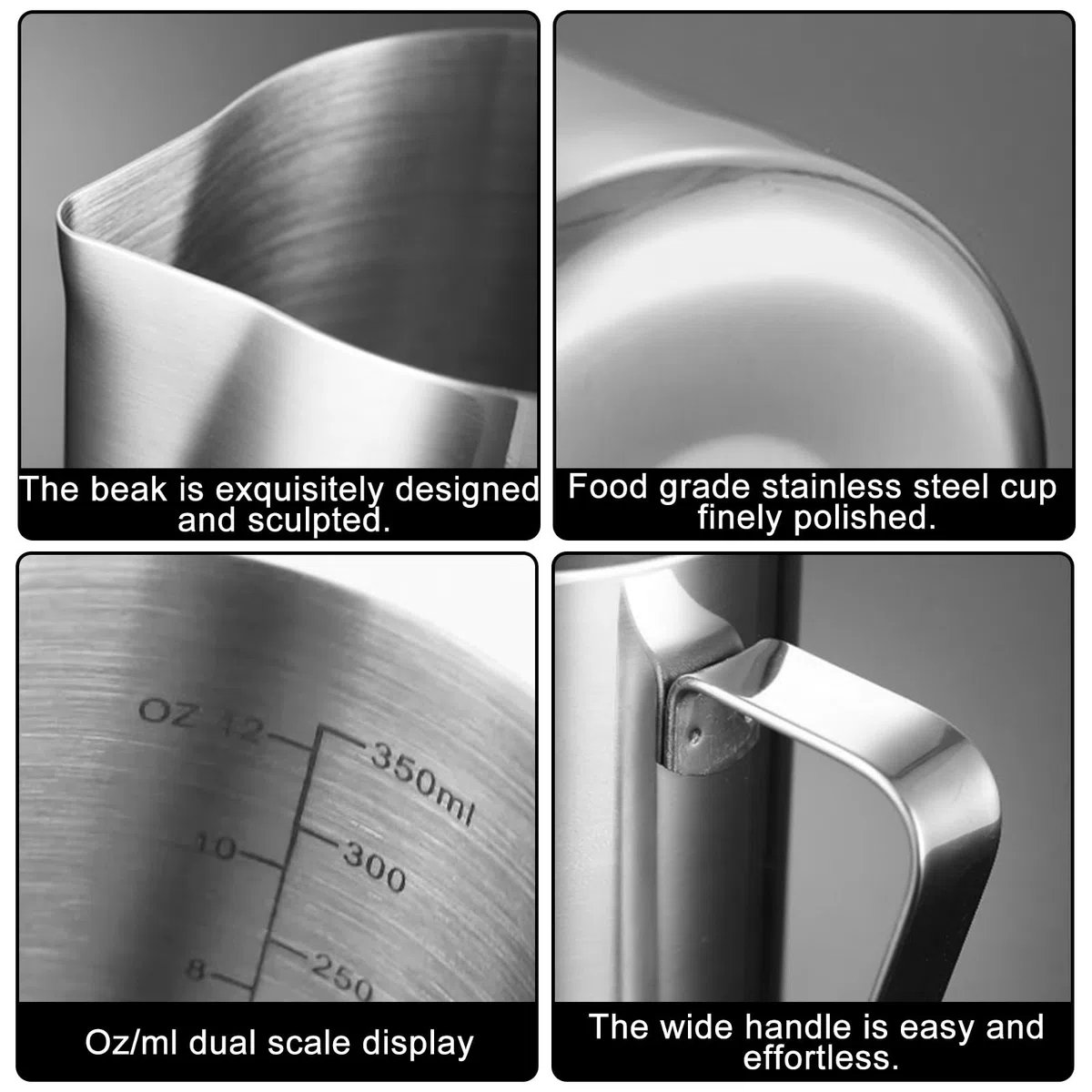 Bricco per latte in acciaio inox, 350 e 600 ml, per cappuccino, espresso e barista
