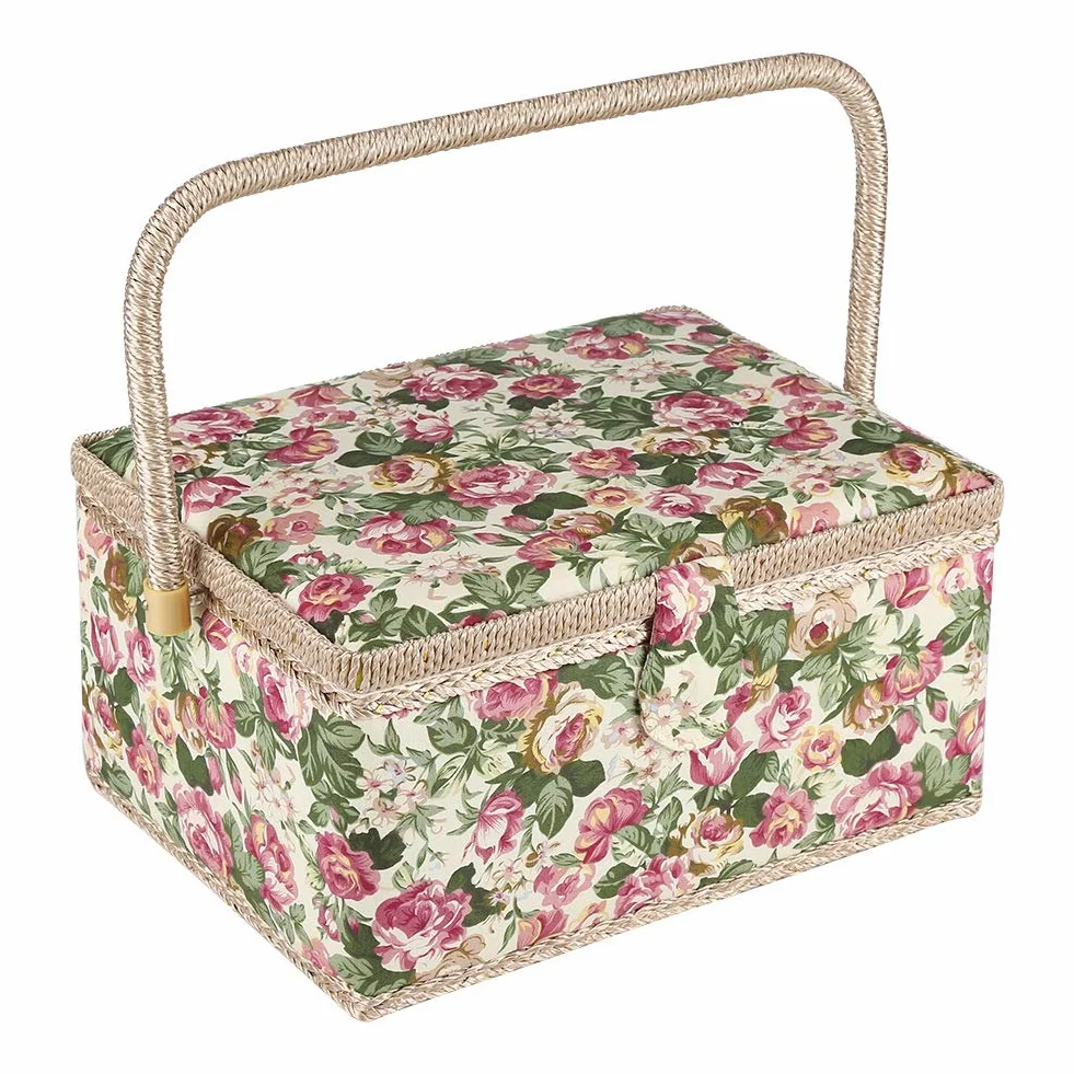 FLEXMAN Cestino da Cucito Grande, Scatola Portaoggetti per Kit da Cucito con Stampa Floreale in Tessuto, Organizer per Scatola da Cucito con Manico Ergonomico per Piccoli Articoli