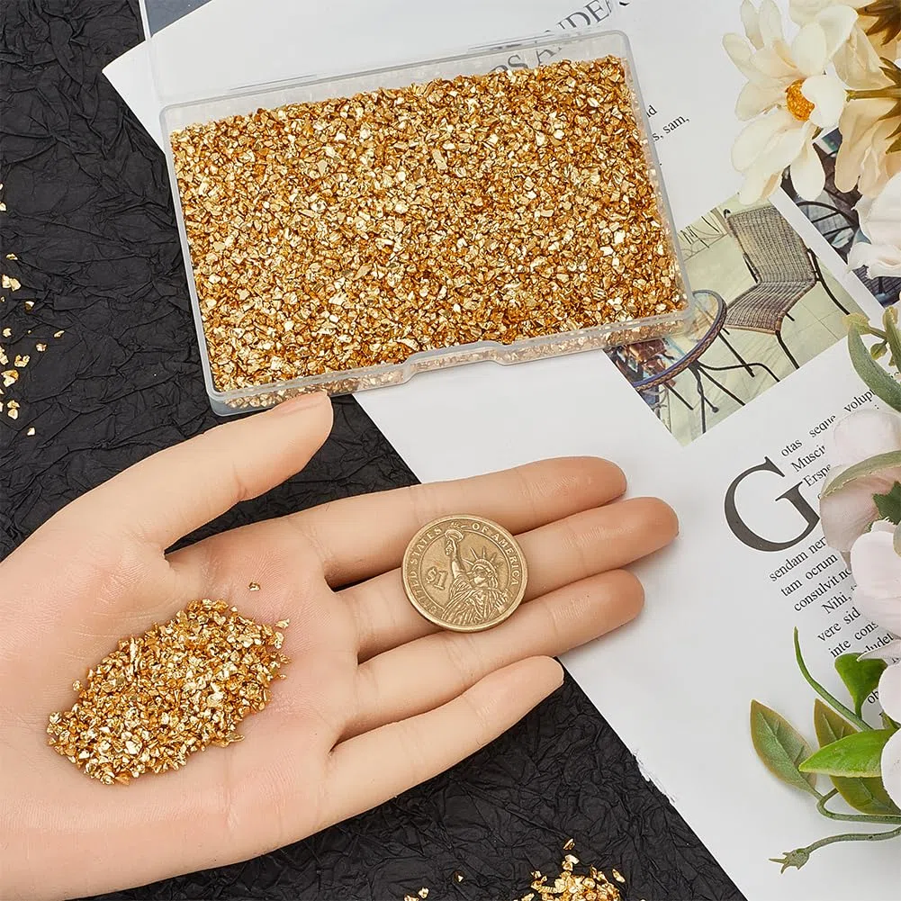 GORGECRAFT 1 Scatola di Vetro Frantumato Glitter Irregolare Frammenti D'Oro Rotti Frammenti di Ghiaia 100G Paillettes Granelli di Ghiaia per Sottobicchieri D'Arte Artigianali In Resina Ornamento