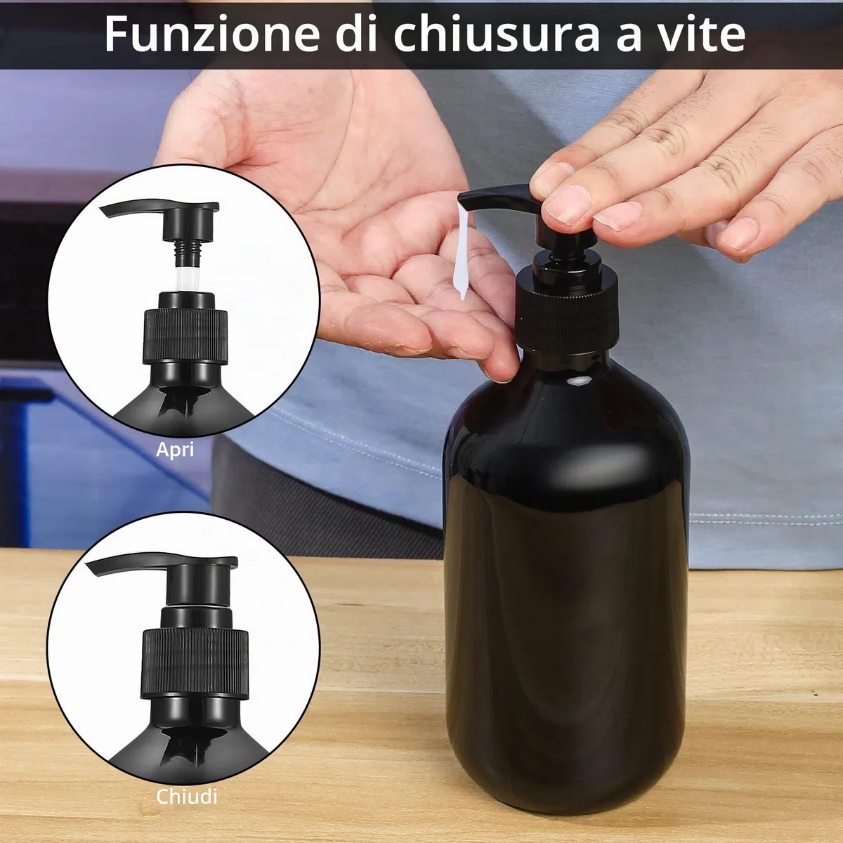 4 Pezzi Flaconi Dosatori Vuoti in Plastica, 500 ml Bottiglie Vuote Ricaricabili per Shampoo, Bottiglie Dispenser di Sapone con Pompa per Liquidi/Sapone/Shampoo/Gel Doccia. (Tondo nero)