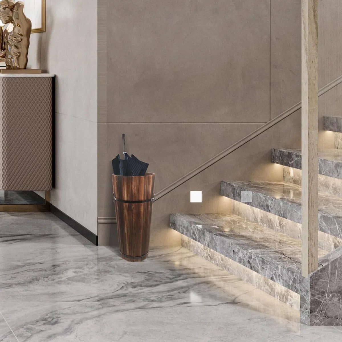 Ciieeo Portaombrelli Da Esterno 16.54X8.27X8.27In Secchio Ombrello in Legno Compatto Supporto Ombrello Per Casa Ufficio Ingresso Organizer Ombrelli E Bastoni Design Elegante Salvaspazio
