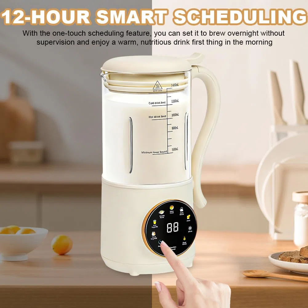 Macchina per latte di noci 1400 ml, macchina per latte d'avena con 16 lame e 9 funzioni, display LED, macchina per latte di soia, funzione di mantenimento in caldo per 4 ore e autopulizia