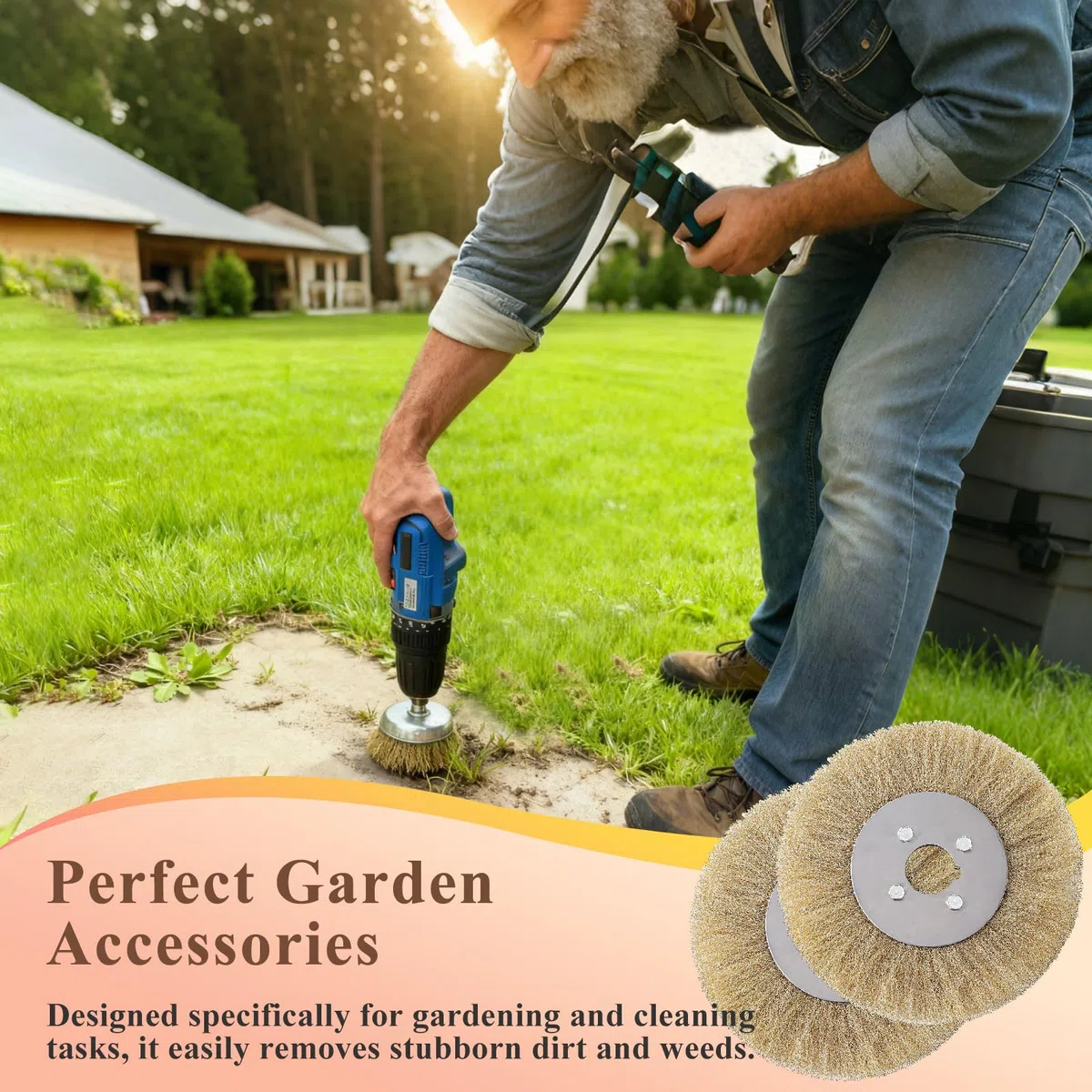 Spazzola per Fughe in Ottone, Set da 3 Pezzi, 110 mm di Diametro, per Pulizia e Rimozione di Erbacce da Pavimenti e Giardini, Compatibile con Multibrush e Weedbrush