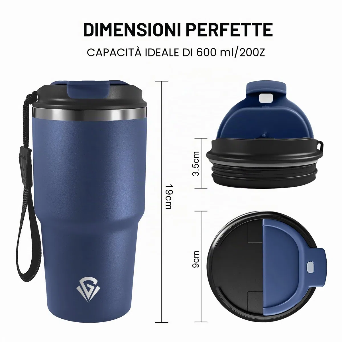 Tazza Termica 600ml 20oz, Borraccia Termica in Acciaio Inox, Bicchiere Termico con Doble Pared Reutilizable, sin BPA, Tazza da Viaggio per Caffe, Termos Caffè para Viajes, Oficina, Deporte, Escuela