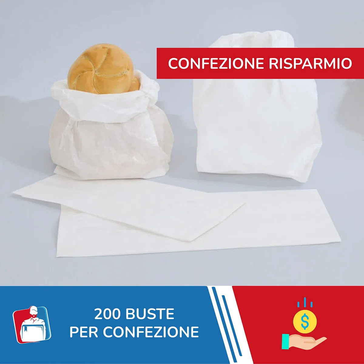 IMBALLAGGI 2000-200 Sacchetti Bianchi in Carta Kraft per Alimenti - 14x28 cm - Ideali per confezionare Pane e Generi Alimentari - Confezione da 200 buste di carta
