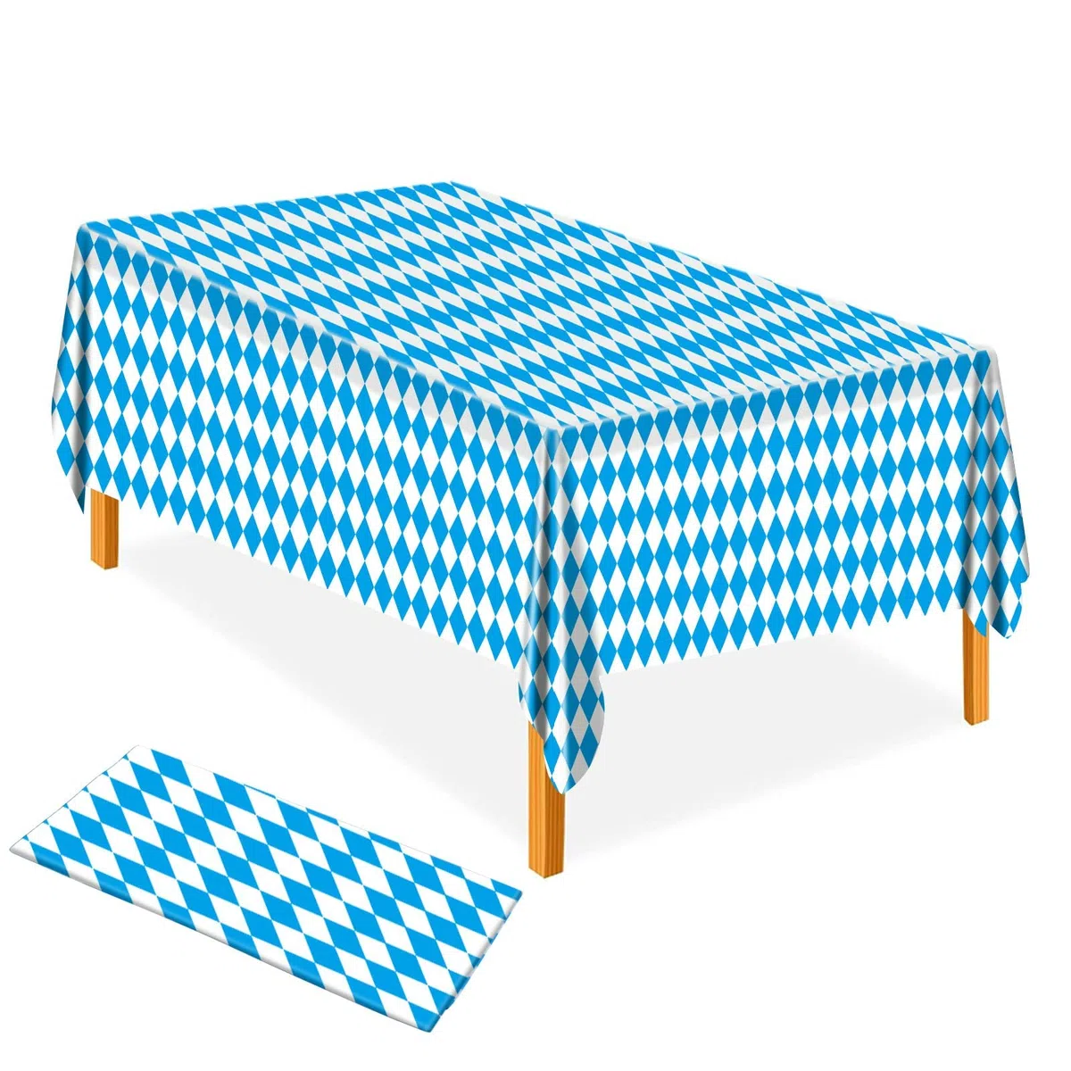 AhfuLife 4Pcs Tovaglia Oktoberfest, Decorazione da Tavola Bavarese, 137x274 cm, Griglia a Rombi Bavarese Blu e Bianca, Tovaglia Impermeabile Monouso per Oktoberfest, Feste Della Birra