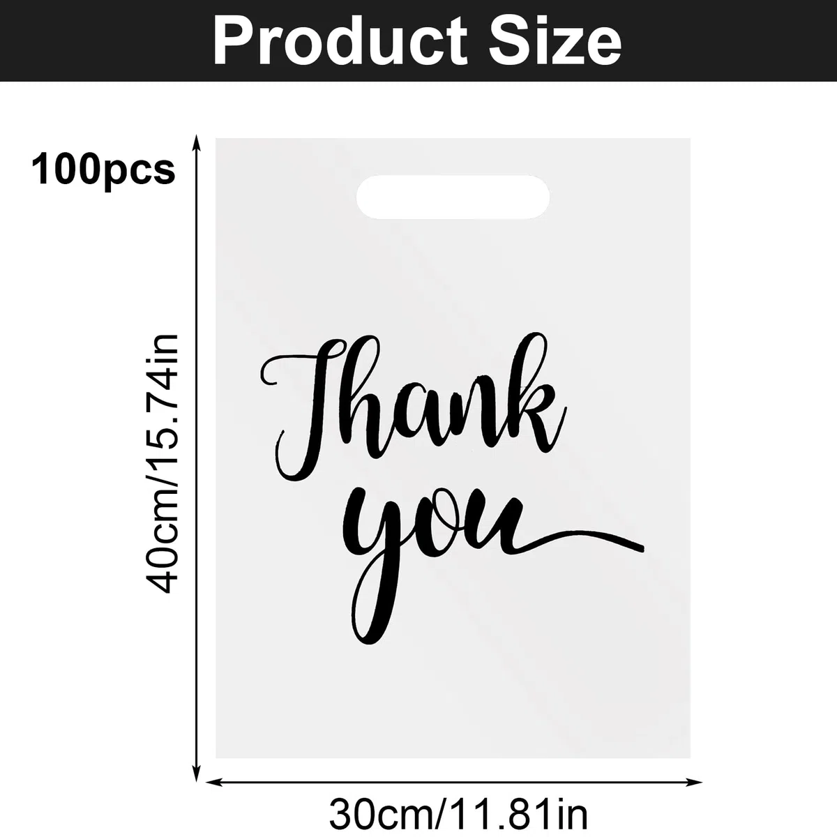 Sacchetti regalo, 100 Pezzi 30x40cm tende Buste postali in plastica, sacchetti di plastica per tende con "Thank You" per Negozi Boutique,Ringraziamento (White)
