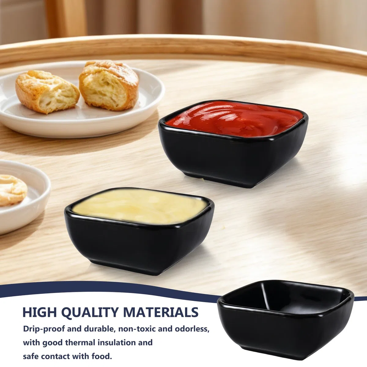 BAIFULAI Set di 6 ciotole nere da 95 ml, piccole ciotole in ceramica per salse, impilabili, quadrate, salsa di soia, tapas, set di ciotole per Charcuterie Board Sushi, salsa di pomodoro, barbecue
