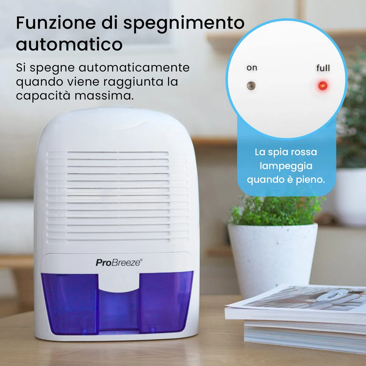Pro Breeze Mini Deumidificatore Portatile da 1500ml per Umidità e Muffa in Casa, Cucina, Camera da Letto, Roulotte, Ufficio e Garage
