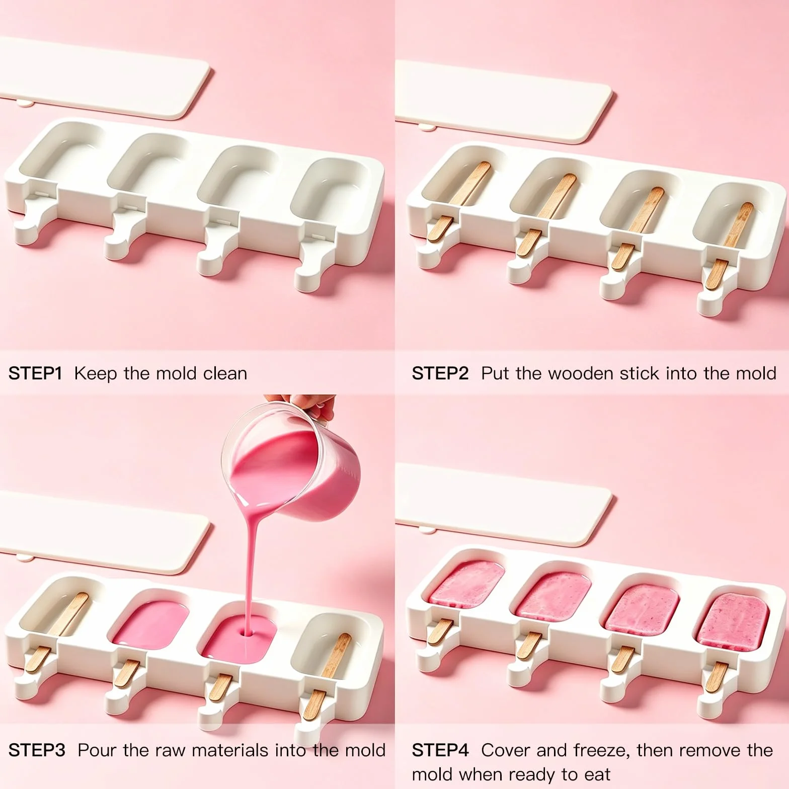 Set Stampi per Ghiaccioli, Stampini Gelato, Stampo Gelati senza BPA, con accessori (100 bastoncini + 100 sacchetti OPP + 100 laccetti di chiusura) (C)