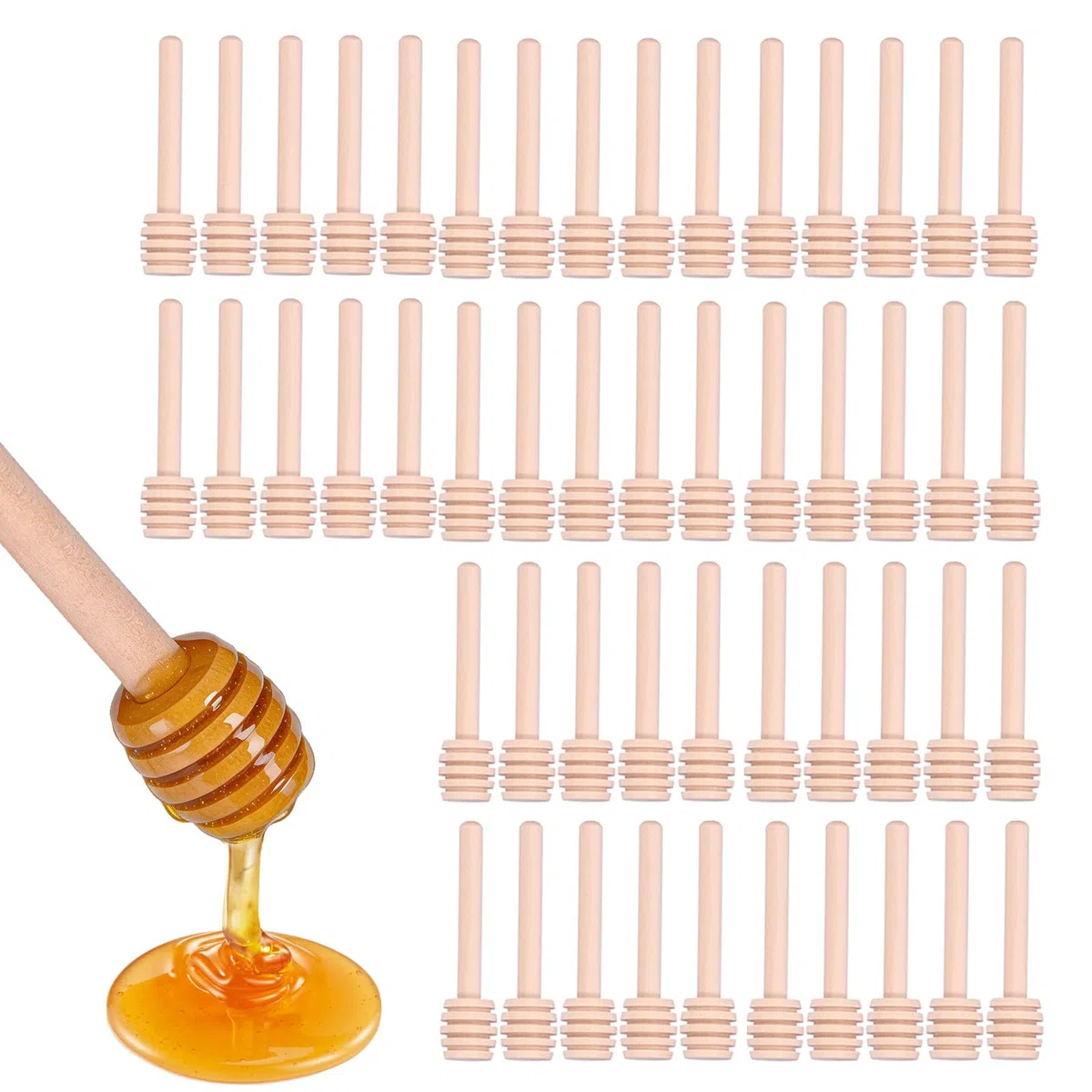 Spargimiele Legno Piccoli,50 Pezzi Bastoncino per Miele 8cm, Cucchiaini Bastoncini Miele Legno Piccoli,Bastoncini in Legno per Vaso di Miele Jar,Cucchiai per Miele per Piovigginoso