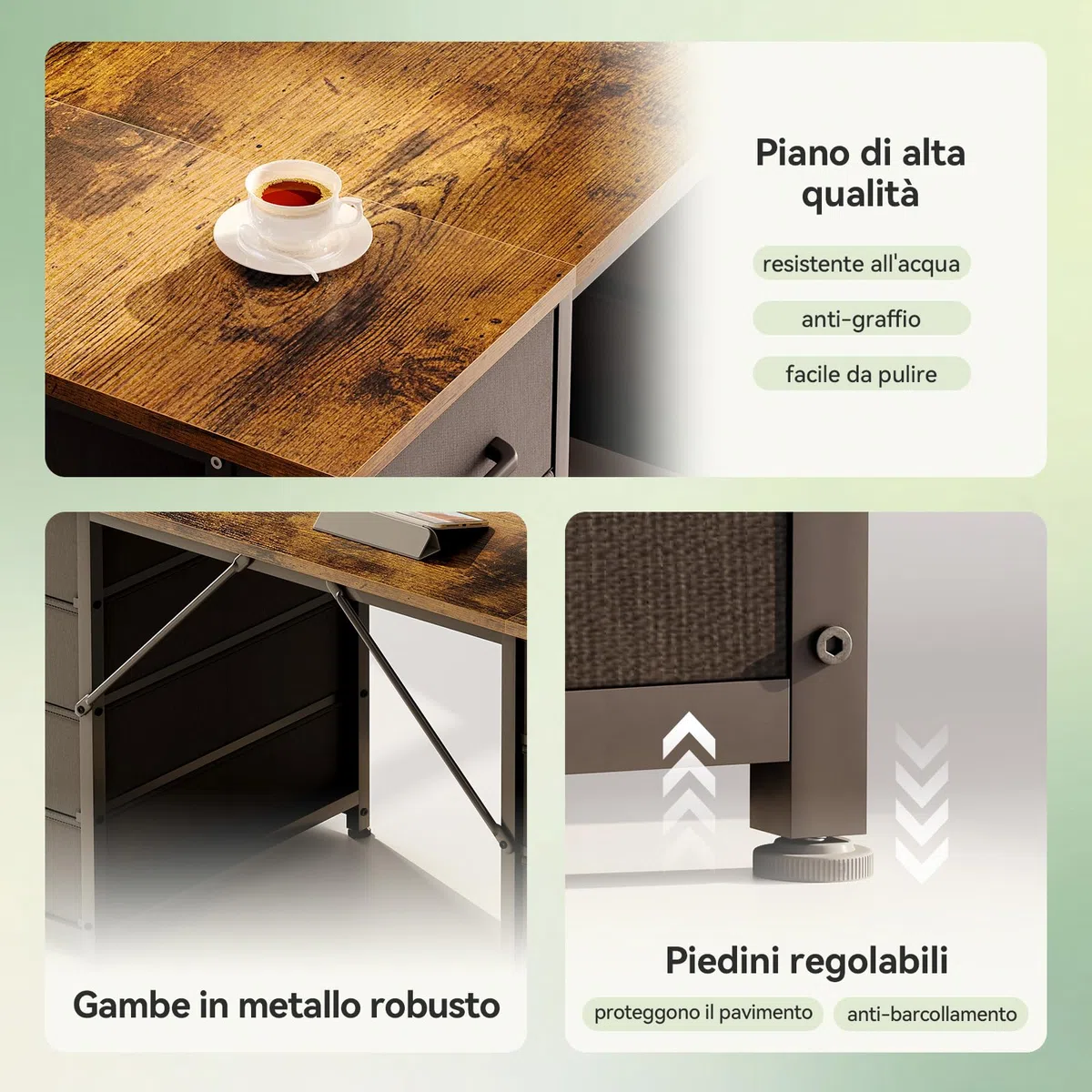Coleshome Scrivania con 8 Cassetti in Tessuto, 140x48cm Scrivania per Computer, Scrivania Salvaspazio Tavolo Ufficio per Studio, Camera da Letto, Marrone