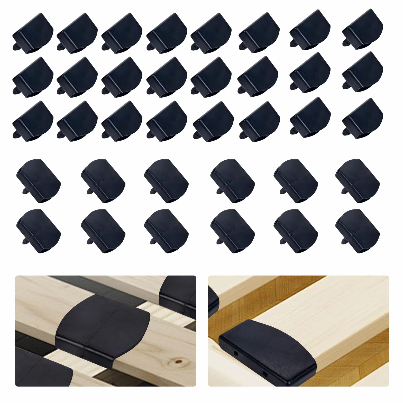 Kit di 36 supporti per doghe da letto, tappi per doghe in plastica e tappi centrali, staffe laterali per doghe (55 mm x 9 mm all'interno)