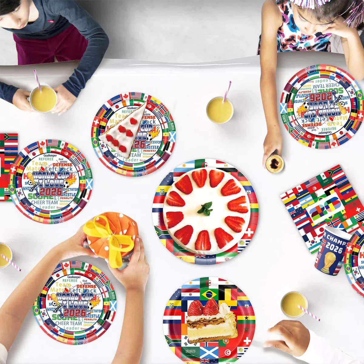 Set di 40 bandiere del mondo, stoviglie per feste di compleanno, con piatti di carta, decorazioni per feste per 10 ospiti