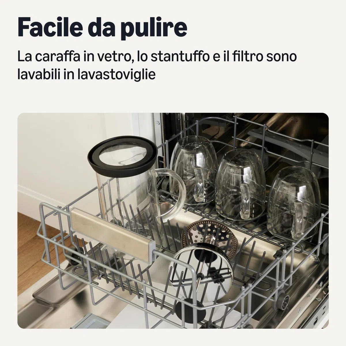 Amazon Basics Caffettiera a Stantuffo, 1L, in Vetro Borosilicato, Senza BPA, Parti Rimovibili Lavabili in Lavastoviglie
