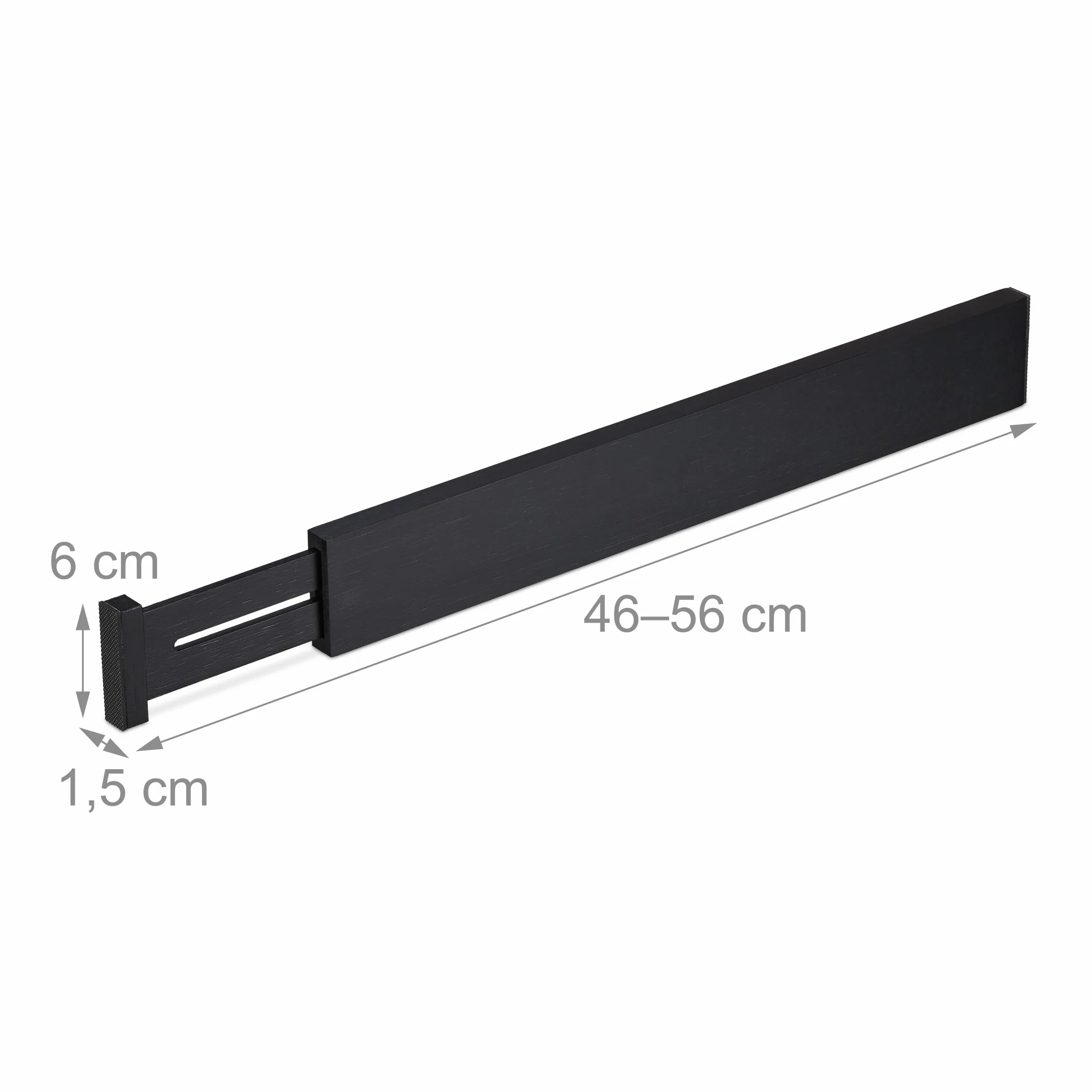 Relaxdays Divisori da Cassetto, Set da 4 Separatori da Cucina, Organizer Lunghezza Regolabile 46-56 cm, Nero